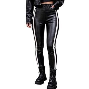 SPANX Faux‎ Leather Leggings Black with White Side Stripe High Rise S